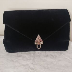 60s Black Velvet Evening Clutch Handbag Camea